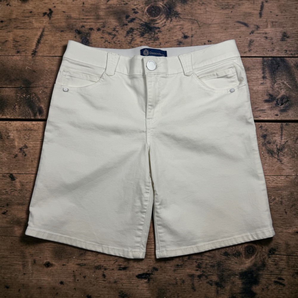 Democracy Absolution Bermuda Denim Shorts Stretch Pockets Womens White 10